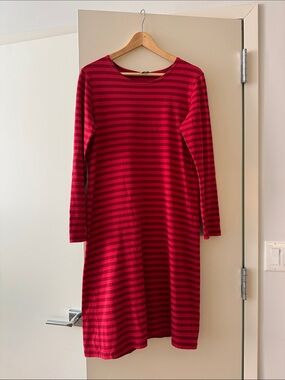 Vintage Marimekko Finland 100% Cotton Tunic Dress in Red Stripe, size M